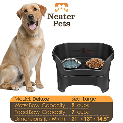 Neater Pet Brands Neater Feeder Deluxe Mess Proof Dog Bowls Elevated for Large Dogs Over 40 lbs, Made in USA, No Spill Raised Dog Food Bowl Stand Feeding Station, Food and Water Bowl Set, Black