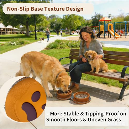 Gdsun Collapsible Dog Bowls, 2-in-1 Silicone Pet Food and Water Bowl with Carabiner, Portable Double Compartment Dish for Travel, Camping, Hiking Puppy Essentials (Brown)
