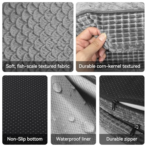 JOEJOY Orthopedic Dog Beds Large Sized Dog, XL Egg-Crate Memory Foam Pet Couch Bed with Bolster Sides, Waterproof Lining, Removable Washable Cover & Non-Slip Bottom, Grey