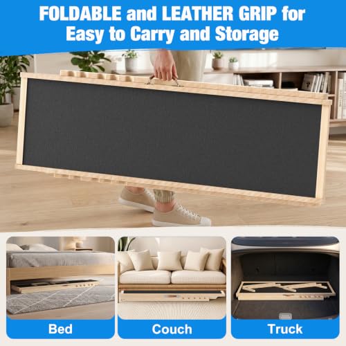 Tresbro Dog Ramp for High Bed, 55.11'' Long 19.3''-27.17'' Adjustable Height Pet Ramp with Anti-Slip Mat & Side Rails, Wooden Portable Ramp for Small to Large Dogs to Get on Bed, Couch, Up to 200LBS