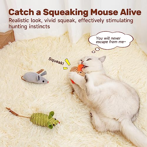 Potaroma Cat Toys: 3pcs Squeak Mice Interactive Catnip Silvervine Animals for Indoor Kittens - Dental Matatabi Cat Nip & Chew Exercise Toy for All Breeds & Species