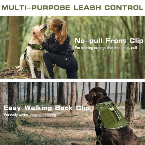 Dog Harness for Large Dogs Heavy Duty, Tactical No Pull Dog Harness with Molle System, Easy On and Off Service Dog Vest, Breathable Padded, Adjustable Reflective Pet Vest for Walking Hiking Training