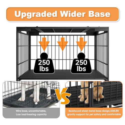 HMHTCT 54 Inch Heavy Duty Dog Crate with Wheels,Indestructible Escape-Proof Dog Kennel with Locking Latch and Double Door,Extra Large XL XXL Crate Indoor for Large and Medium Dog with Removable Tray