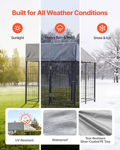 VEVOR Outdoor Dog Kennel, 3.67 x 3.78 x 4.1 ft Large Dog Kennel with Secure Lock, Outside Dogs Enclosures with UV-Resistant & Waterproof Roof Cover, Heavy Duty Pet Crate Cage Run for Large Dogs