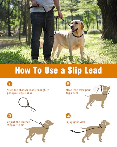 lynxking Slip Lead Dog Leash, 6 FT x 1/2" Heavy Duty Dog Loop Leashes, Comfortable Strong Rope Slip Leash for Dogs