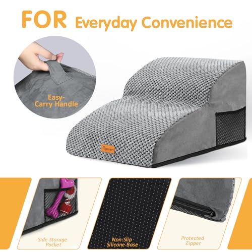 Topmart High Density Extended Foam Dog Ramp&Steps 2 Tiers,11.8" High,Non-Slip Dog Stairs,Soft Foam Pet Ladder with Removable Cover,Best for Injured,Older Cats,Pets with Joint Pain