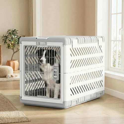 Collapsible Dog Crate for Large/Medium Dogs - 36" L Foldable Dog Cage No-Tool Assembly, Travel Dog Crate with 2 Wheels - Easy to Carry, Space-Saving, Indoor Outdoor Use, 36.4"(L) x22.84(W) 25.8"(H)