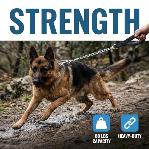 CtopoGo Heavy Duty Dog Leash,Metal Dog Chain Leash with Padded Handle for Large & Medium Size Dogs (6 ft. x 3.0 mm (25-120 lbs.))