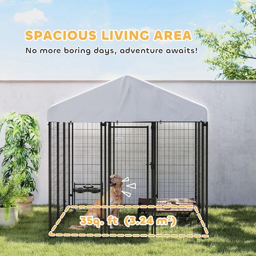 PawHut Outdoor Dog Kennel with Roof, 6' x 6' x 6' Heavy Duty Welded Wire Dog Playpen Enclosure with Escape-Proof Lock, UV-Resistant & Waterproof Cover, for Large Dogs, Chickens, Ducks, Silver