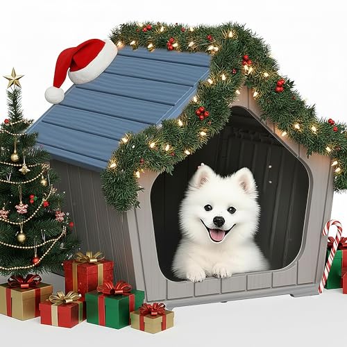 DRATO Dog House Indoor Outdoor Durable Resin Material Houses for Dogs Outside Weatherproof Cozy Small Dog Houses Pet Shelter for Patio, Porch, Living Room