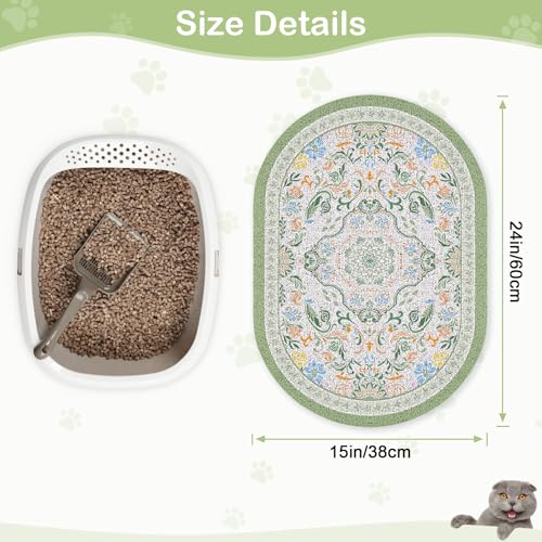 Bienbee Cat Litter Mat, 24" x 15" Litter Box Mat Rug with Non-Slip Bottom,Urine and Water Proof, Easy to Clean Cat Supplies Essentials for Indoor Kitty Kitten Floor, Bean-Green M
