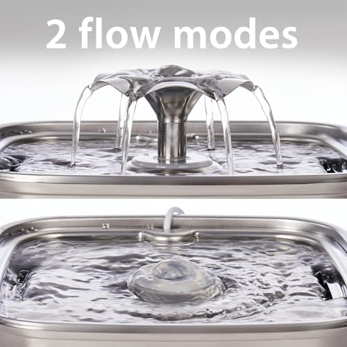 Veken Innovation Award Winner Stainless Steel Cat Water Fountain, 108oz/3.2L Automatic Pet Fountain Dog Water Dispenser with 3 Replacement Filters & Silicone Mat, Gifts for Cats, Dogs (Silver)