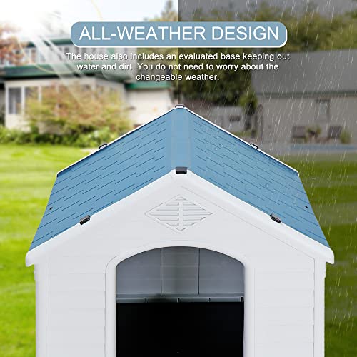 ZENY Plastic Dog House - Waterproof Dog Kennel with Air Vents and Elevated Floor All Weather Indoor Outdoor Insulated Doghouse Puppy Shelter, Easy to Assemble