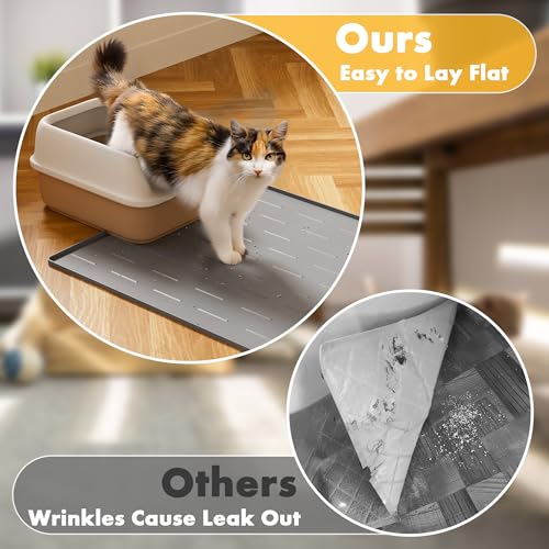 Pieviev Silicone Cat Litter Trapping Mat, 40''x28'' Extra Large Cat Litter Mat, Easy to Clean & Soft on Kitty Paws, Waterproof Kitty Litter Pads for Indoor Cats, Light Gray