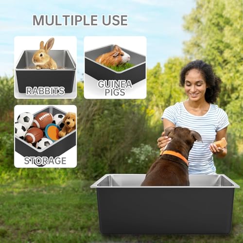 Ohtomber Stainless Steel Litter Box - High Sided Metal Cat Litter Box Pan, Never Absorbs Smell, Easy to Clean Non Stick Cat Litterbox Tray Toilet Pet Supplies for Indoor Kitty, Kitten, Rabbit, Puppy
