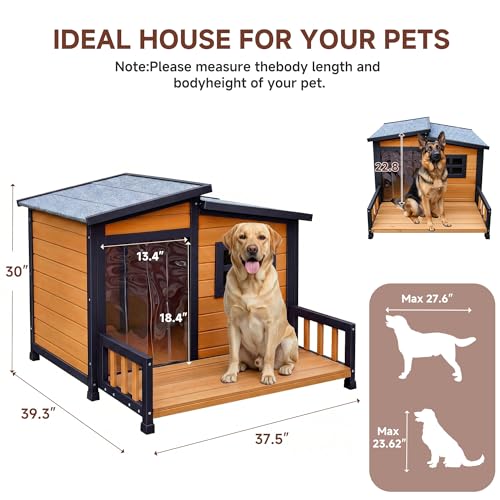 RUNSHED Insulated Outdoor Dog House for Small and Medium-Sized Dogs, Weatherproof Wooden Shelter with Elevated Floor & Ventilation, Easy Assembly (39.3” L x 37.5” W x 30” H)