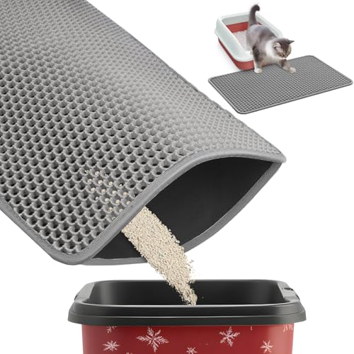 27" x 19" Cat Litter Mat - Ultra-Large Litter Box Mat with Double Layers, Urine-Proof and Non-Slip Litter Trapping Mat, Easy to Clean Kitty Litter Mats for Floor, Scatter Control, Grey