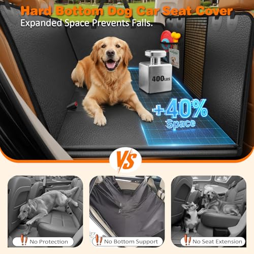 URPOWER Hard Bottom Dog Car Seat Cover for Pets 100% Waterproof Seat Cover Hammock 600D Heavy Duty Scratch Proof Nonslip Durable Back Seat Covers for Cars Trucks and SUVs