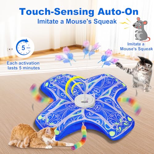 Qraxond Interactive Cat Toys for Indoor Cats,[Newly Upgraded] Rechargeable Touch Activated Hide and Seek Kitten Toys for Bored Indoor Adult Cats with Fluttering (Blue)