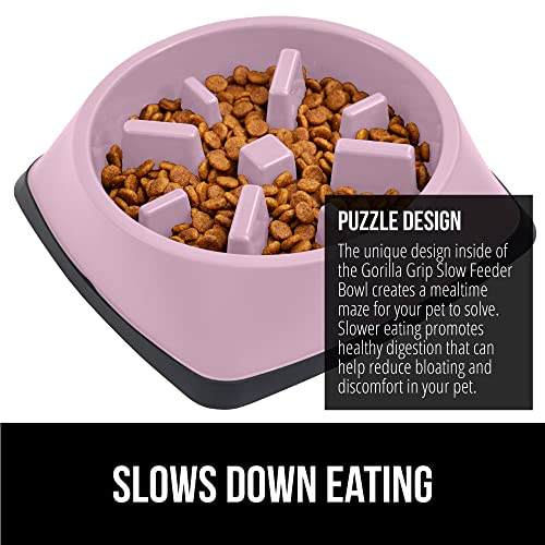 GORILLA GRIP® Patented BPA Free Slow Feeder Dog Bowls, Interactive Puzzle Toy for Dogs and Cats Food Training Enrichment, Keeps Pets Busy and Prevents Puppy Overeating, Small Breeds, 1 Cup, Pink