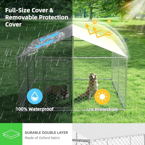 Docagt 7.8'x7.8' Large Outdoor Dog Kennel, Heavy Duty Dog Enclosure with Roof, Weather Resistant Cover and Security Lock(93"x93")