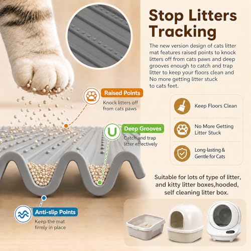 Mofason Cat Litter Mat XXL - Waterproof Kitty Litter Box mat for Floor - Extra Large Pet Trapping Litter Rug Pad - Silicone Cat Supplies & Accessories for Indoor Cats (38" x 25") -Grey