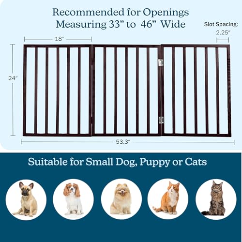 3-Panel Indoor Foldable Dog Fence for Stairs, Hallways, or Doorways - 54x24-Inch Wood Freestanding Dog Gates by PETMAKER (Brown)