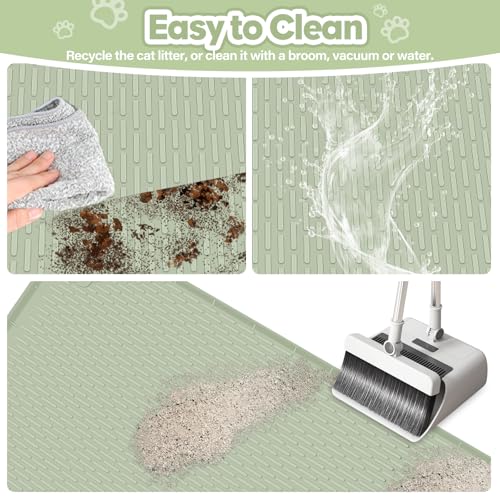 Bartuke Cat Litter Mat, Extra Large 40" x 28" Silicone Mat Litter Trapping Mat for Scatter Control, Soft on Kitty Paws, Easy to Clean (Green)