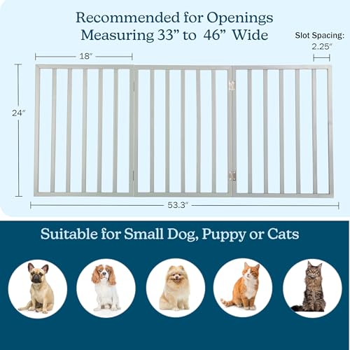 Pet Gate - 3-Panel Indoor Foldable Dog Fence for Stairs, Hallways, or Doorways - 54x24-Inch Retractable Wood Freestanding Dog Gates by PETMAKER (Gray)