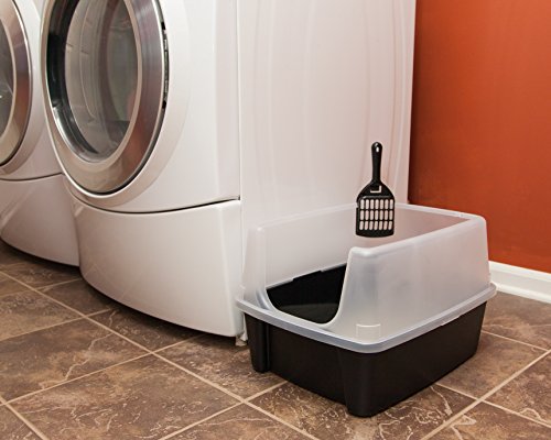 IRIS USA Cat Litter Box Large Open Top with High Sided Walls Tall Scatter Shield Scoop Included Easy Clean Plastic Pan Stain Resistant for Big Cats Kittens Indoor Multi-Cat Households