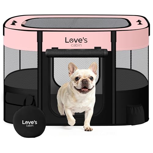 Love's cabin Pet Puppy Dog Playpen, Small Dog Tent Crates Cage Indoor/Outdoor, Portable Exercise Playpen for Cat, Foldable Pop Up Dog Kennel Playpen with Carring Case (S, Pink)
