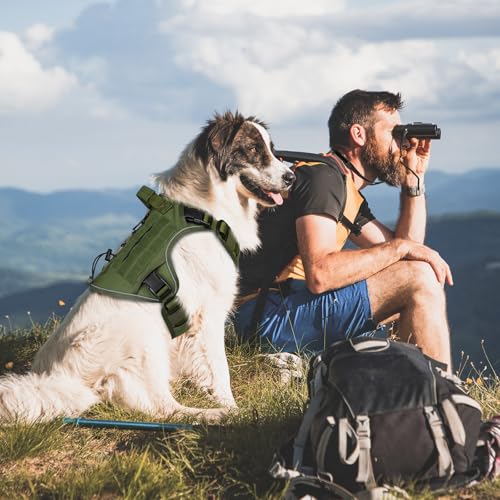 WINGOIN Tactical Dog Harness for Large Dogs, Heavy Duty No Pull Dog Harness with Handle, Adjustable Reflective Military K9 German Shepherd Big Size Dog Vest for Walking, Training, Hunting, Green (L)