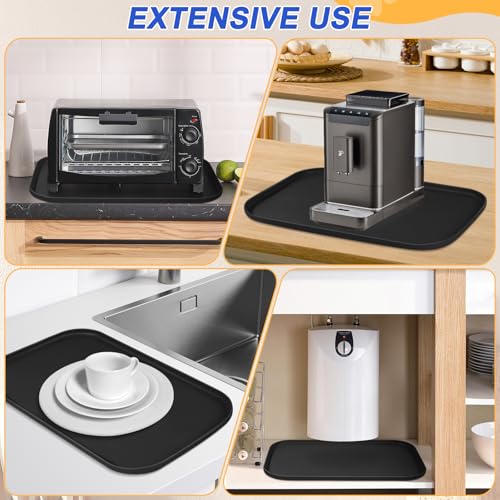 SMILOOL Silicone Pet Food Mat with Raised Edge for Food and Water Bowl, Dog Feeding Mats, Cat Food Trays for Floor Waterproof, Rubber Tray for Dogs and Cats, 19 x 12 x 0.7 Black