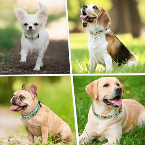 HEELE Dog Collar, Adjustable Soft Dog Collar for Small Medium Large Dogs,Sunflower Floral Patterned Puppy Collars with Quick Release Buckle Sunflower Green S Length 9.84''-14.96'