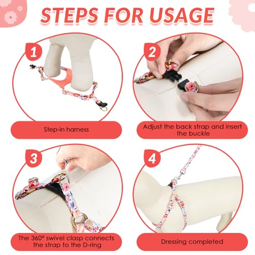 SlowTon No Pull Dog Harness with Leash - Soft Lightweight Floral Pattern Puppy Harness, Adjustable Pet Harness for Small Medium Dogs (Flower XXS)