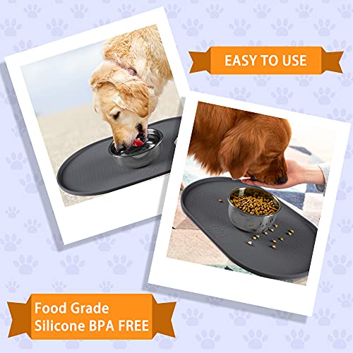 Yacee 100% Waterproof 0.5" Raised Edge BPA Free Silicone Dog Food Mat, Pet Cat Feeding Mats Contain Spills Protects Floors, Placemats for Cats and Dogs Water Bowl Dishwasher. (Small, Gray)