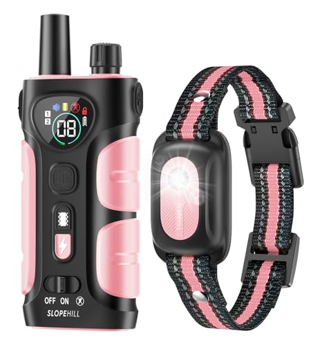 SLOPEHILL Dog Shock Collar - 4200FT Dog Training Collar with Remote,IPX8 Waterproof E-Collar with Beep,Vibration,Shock,Flash Light,No Shock Mode,Shock Collar for Small Medium Large Dog 8-140lbs,Pink