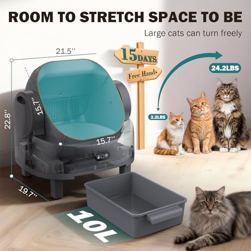 Automatic Litter Box, Open Top Large Self Cleaning Cat Litter Box for Multiple Cats, with APP Control/Multiple Safety Sensors/Trash Bag/Litter Mat, Cat Box Automatic Cleaning