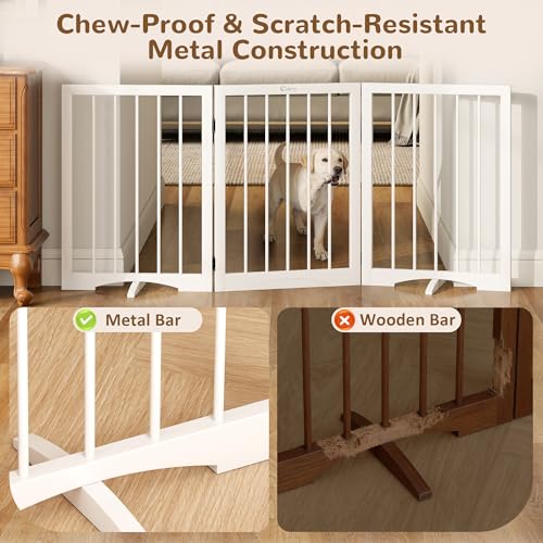 Cideny Free Standing Dog Gate Indoor, Foldable Dog Gate for Doorways Stairs Hallways, 3-Panel Freestanding Pet Gate with Support Feet for Stability, Folding Puppy Gate Easy to Move, Doggy Gate 54"x24"