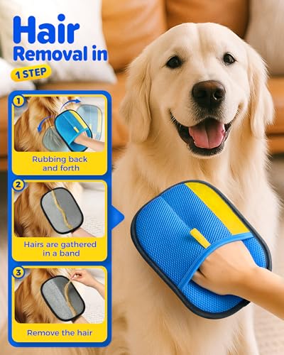 JGLXF 2026 Thickened Electrostatic Pet Hair Removal Gloves (2 Pcs) - Reusable Strong Grooming Gloves for Cats & Dogs, Hair Remover Gloves for Couch, Furniture, Carpet, Car Seats & Clothing Blue