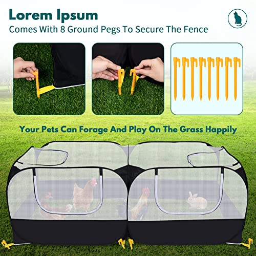 Small Animals Playpen,Pet Cage Tent Large Chicken Run Coop with Detachable Bottom Breathable Transparent Mesh Walls, Foldable Pet Enclosure for Puppy Kitten Rabbits Indoor Outdoor Playpen