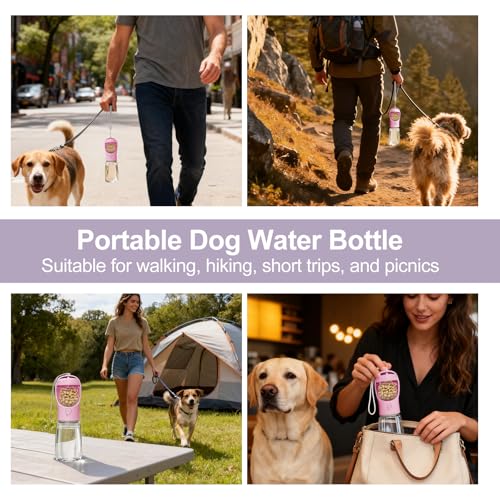 Dog Water Bottle, Portable Water Bottle with Food Container for Dogs Cat Pet Hiking Walking Travel Camping, Leak-Proof Dog Water Bowl Dispenser with Feeder Function Puppy Essentials