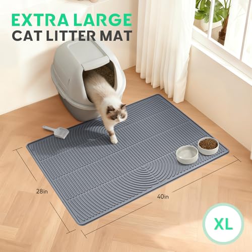Pawtasy Cat Litter Box Mat,40" x 28" Extra Large Silicone Waterproof Litter Trapping Mat for Scatter Control Soft on Kitty Paws Non-Slip Easy to Clean