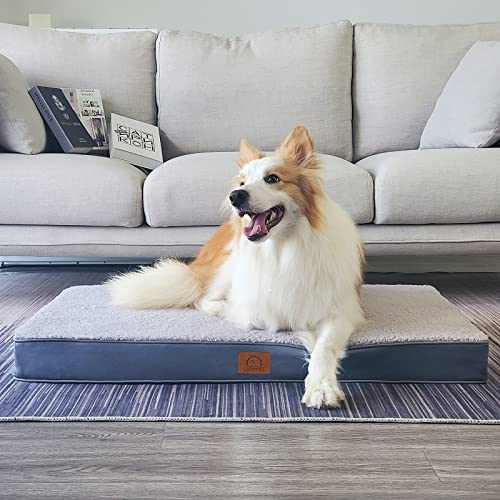 Sunheir Orthopedic Dog Bed for Large Dogs - Big Waterproof Dog Crate Bed with Removable Washable Cover, Egg Crate Foam Support, Anti-Slip Bottom, Deluxe Plush Pet Bed Mat (Grey)