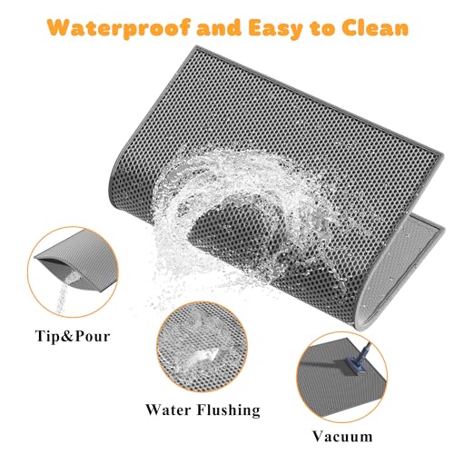 Pieviev 2 Packs Cat Litter Mat Double Layer Waterproof Urine Proof Trapping Mat (30''X24'', Gray)