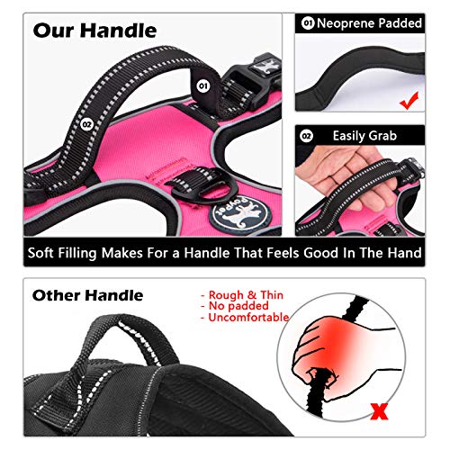 PoyPet No Pull Dog Harness, No Choke Front Lead Dog Reflective Harness, Adjustable Soft Padded Pet Vest with Easy Control Handle for Small to Large Dogs(Pink, Medium)
