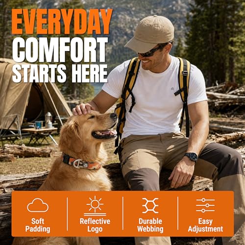 JC HOUSE Soft Padded Dog Collar, Neck 12’’-20’’, Adjustable Heavy Duty Collar with 3M Reflective Logo for Medium, Large Dogs, Camo Orange, M