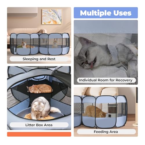 2-in-1 XLarge Pop Up Dog Playpen, Cat Puppy Pet Playpen, Indoor Outdoor Cats Enclosed, Cat Tent Crate Cage Kennel, Portable Playpen for Kitten and Small Animals(No Divider, Unified Space)