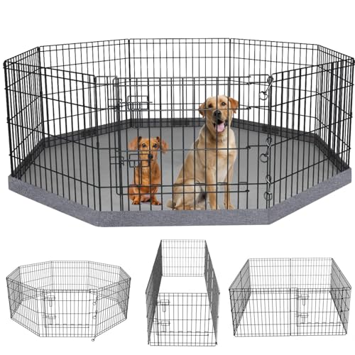 PETIME Foldable Metal Dog Exercise Pen/Pet Puppy Playpen Kennels Yard Fence Indoor/Outdoor 8 Panel 24" W x 24" H with Bottom Pad (with Bottom pad, 8 Panels 24" H)