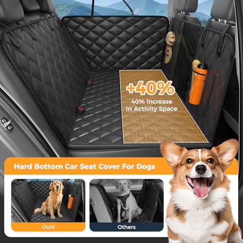 Eamefia Dog Car Seat Cover for Back Seat, Hard Bottom Back Seat Extender for Dogs - Supports 400lbs, Scratch Resistant, Anti Slip Portable Dog Hammock, Suitable for F150, SUVs and Trucks Black